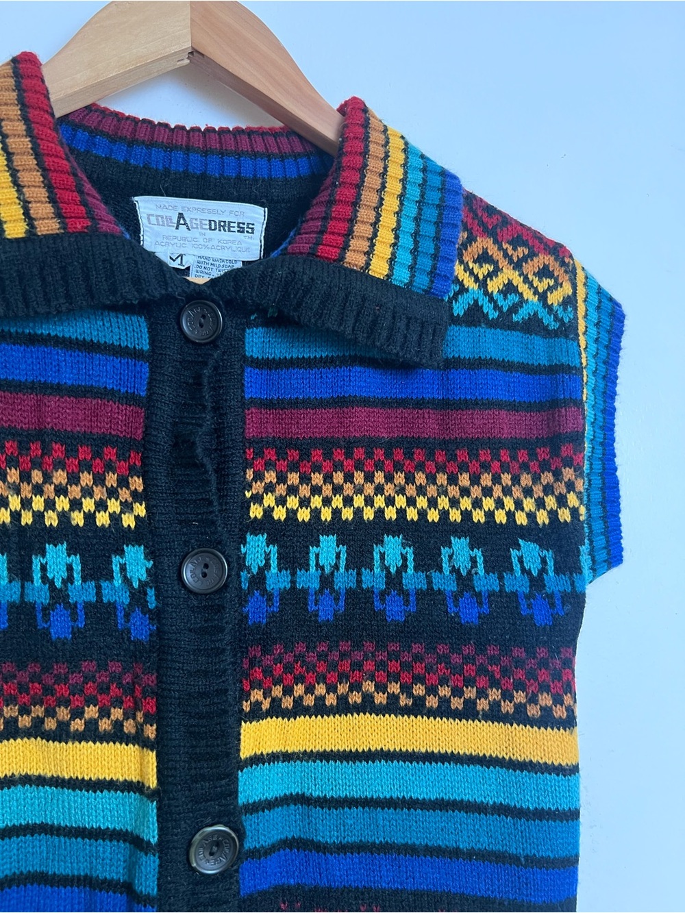 Vintage Collage Dress Korea Colorful Geometric Sweater Vest Size M - Picture 3 of 6